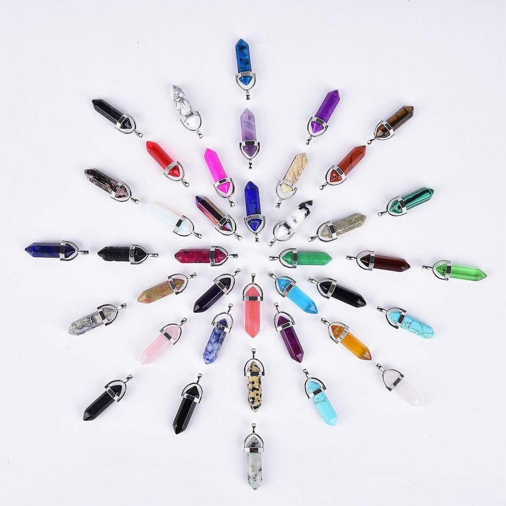 2476 Genuine Quartz Stone Pendants Pointed Hexagonal Shape Crystal Gemstone